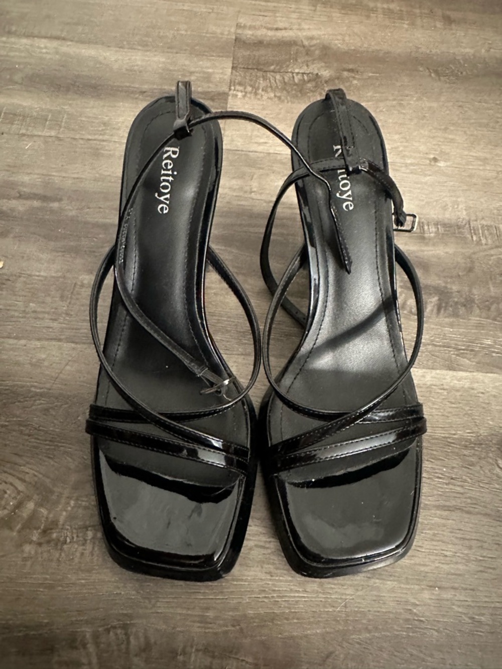Black Strappy Square-Toe Women's Heels
